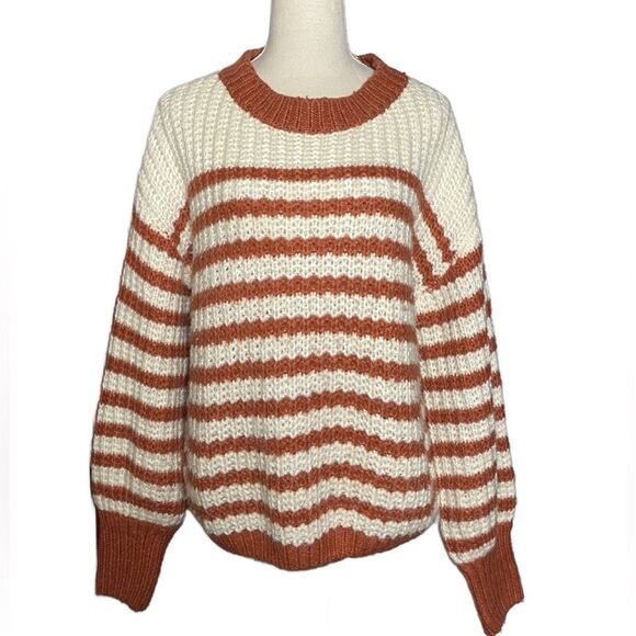 Kori Cream & Burnt Orange Oversized Striped Sweater w/Balloon Sleeves (Size: S) - Picture 13 of 15